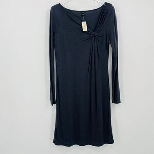 Ann Taylor Sz Small Charcoal Gray Long Sleeve Knotted Neckline Wool Blend Dress